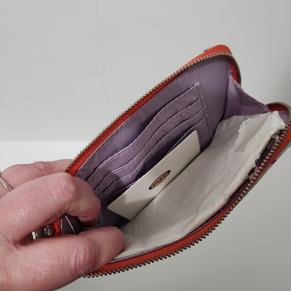 New Fossil Key-Per Wristlet Wrist Wallet  Canvas  Zip Around NWT Teal Coral - Picture 8 of 10